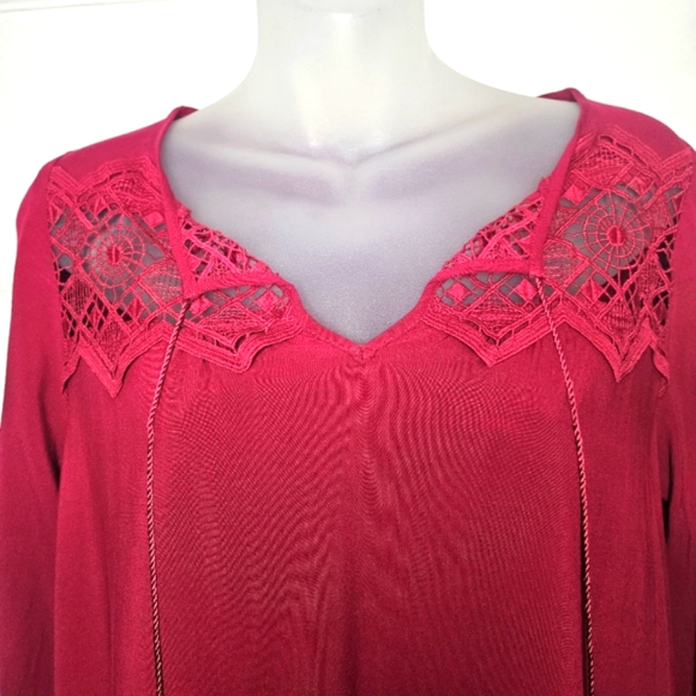 Express Raspberry Red Embroidered Chest W/Tassel Drawstring Shift Dress Sz XS - Picture 3 of 10